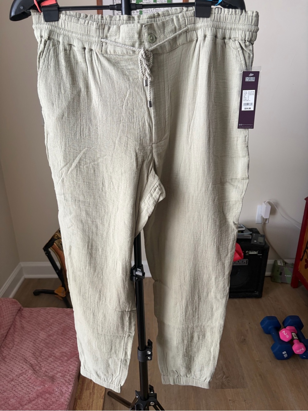 Gloria Vanderbilt Clementine Crinkle Linen-Look Pants Frosted Glass XL NWT
